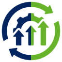 Blue gear with green upward arrows