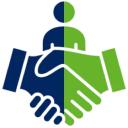 Blue and green handshake symbol